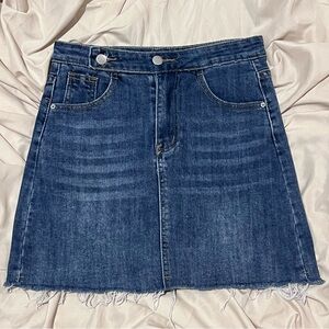 Raw Hem Plain Denim Skirt